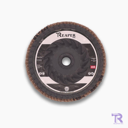 Flap disc with 'Reaper' branding on a white background