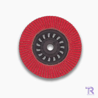 Red flap disc on a white background