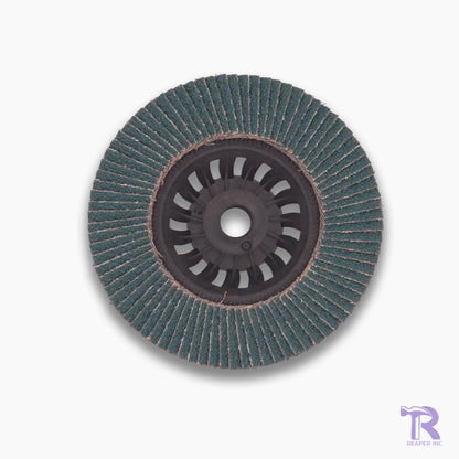 Flap disc on a white background with a visible brand logo in the corner.